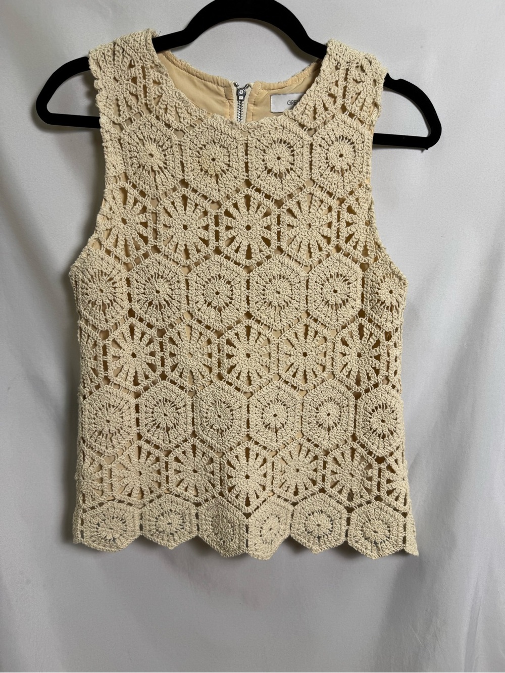 Greylin Cream Crochet Hexagon Lace Sleeveless Top Boho Size XS